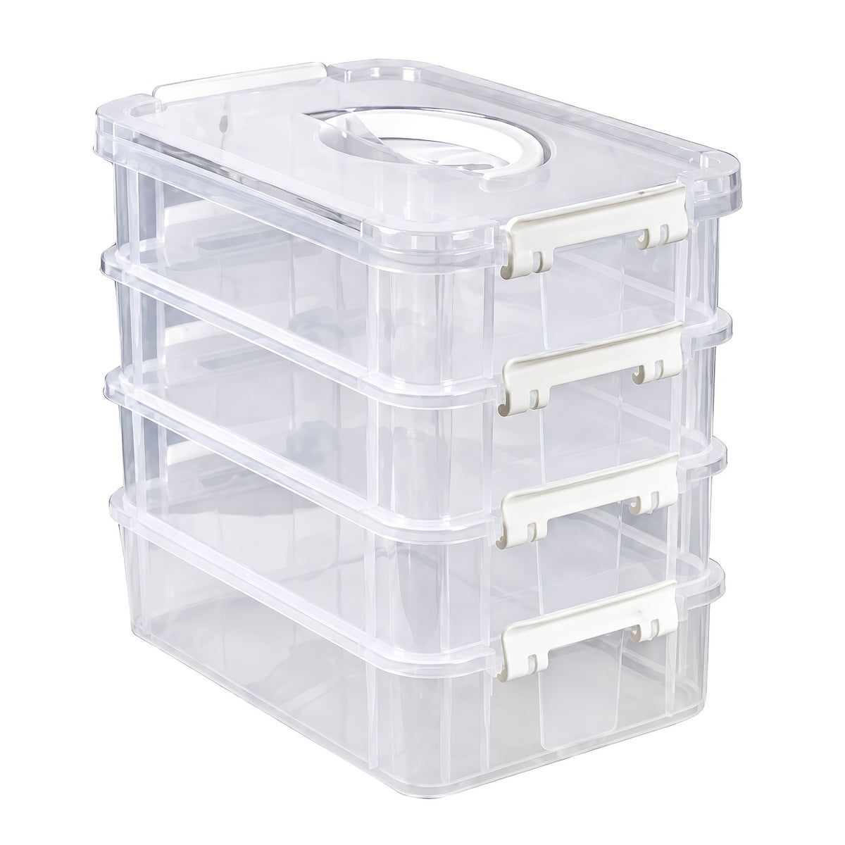 Stackable Large-Capacity Transparent Plastic Storage Box with Lid And Handle. Compartmentalized Drawer Design, Ideal for Hair Additions, Jewelry, And Stationery. Suitable for Home And Office Use, Easy for Neat Storage