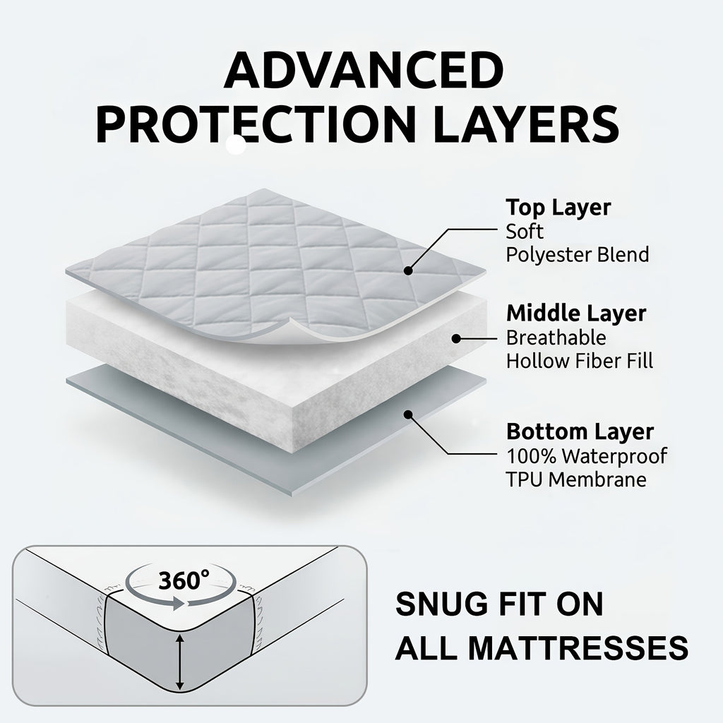 Diamond Quilted Waterproof Mattress Protector, Soft Breathable Deep Pocket Bed Cover in Twin Full Queen King with Optional Side Storage Pocket