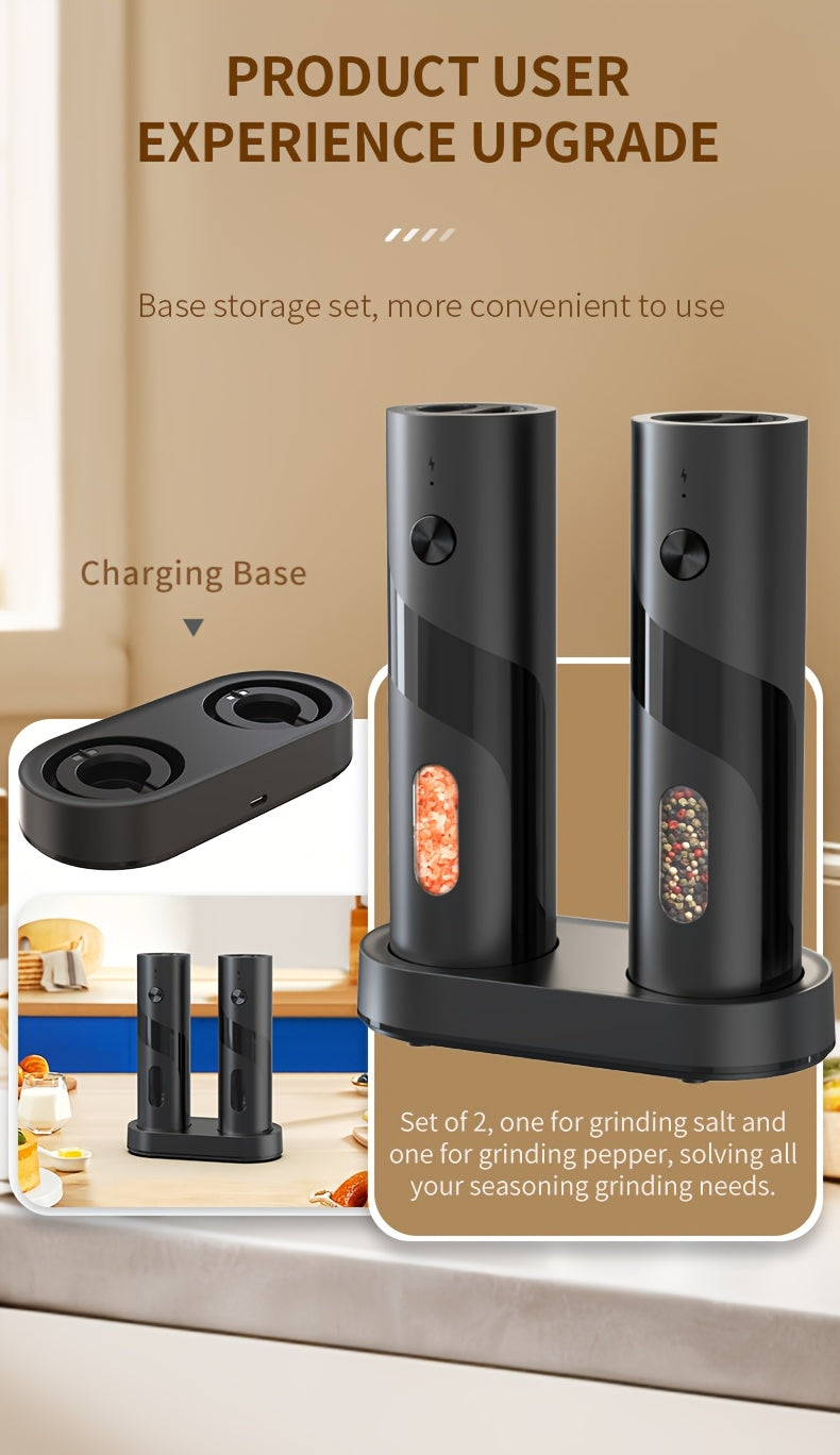 [Electric Spice Grinder] 1/2pcs Salt And Pepper Seasoning Bottles Electric Grinder Kitchen Electric Spice Grinder With Grinding Inspection Light Top-Filling Large Capacity Two-Piece Set With Charging Base Electric Spice Grinder Gift Set Preferred Kitchen