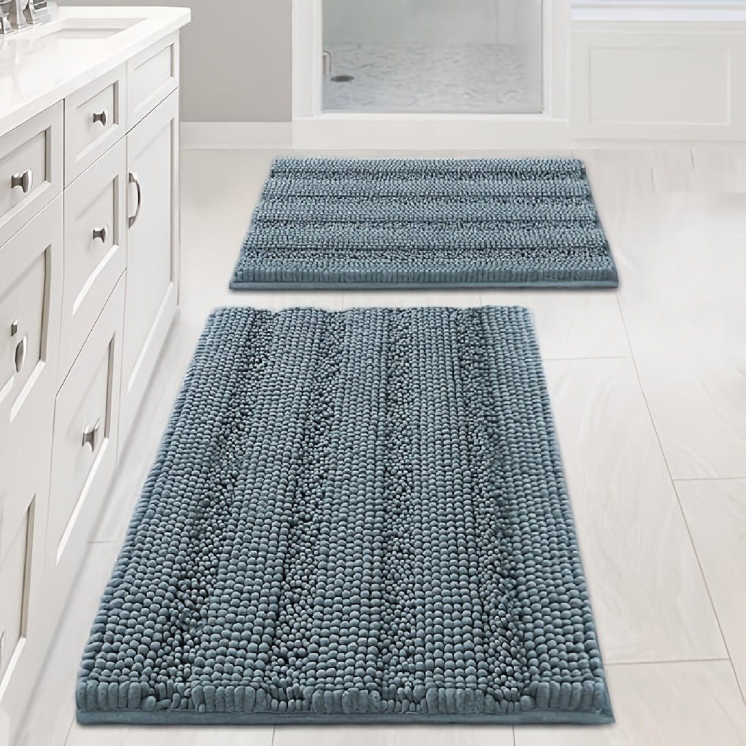 AIERJIA Bathroom Rugs, Set of 2 Thick Chenille Striped Shaggy Bath Mats for The Bathroom, Non-Slip Mats for Bathroom Flooring (32 X 20 And 24 X 17 Inches)