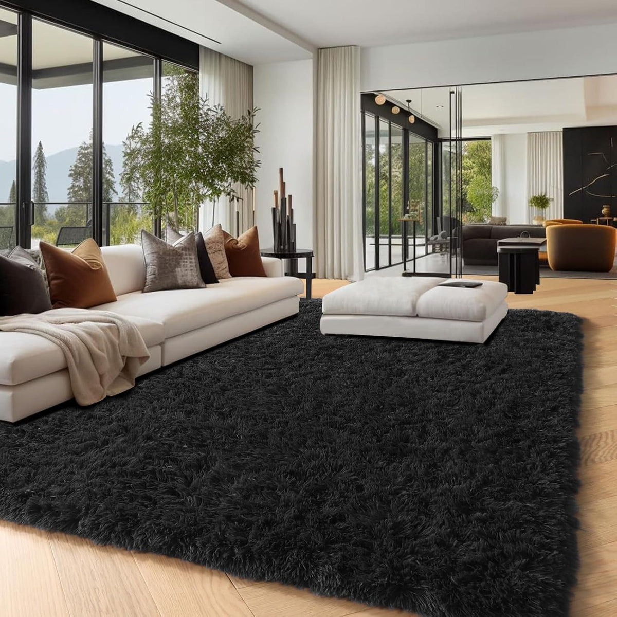 Extra Large Fluffy Shaggy Rug Suitable for Living Room Bedroom Carpet - Plush Soft Modern with Shag Carpet, Machine Washable Black Fuzzy Rug Suitable for Playroom,, Cozy Indoor Decor for Christmas Gift