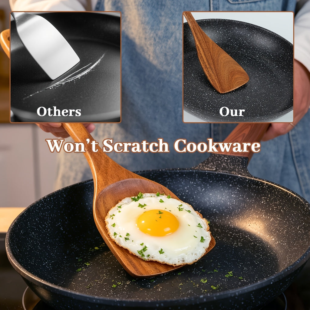 3/5/7Pcs Premium Wooden Kitchen Utensils Kit -Ergonomic Handles Natural Wooden Spoons Spurtle Ladle and Wok Spatulas Heavy-Duty Wooden Utility Set for Non-Stick Pans Heat Resistant Easy to Clean and Durable Kitchen Essentials Cookware Accessories