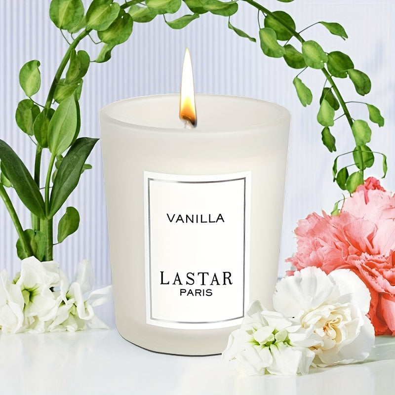 1pc Vanilla Scented Soy Wax Candle In Frosted Glass Jar - Single Wick, Smokeless, Ideal for Bedroom & Living Room Ambiance, Seasonal Celebrations, Valentine's Day Gift, Living Room Decor | Sophisticated Packaging | Smokeless Candle