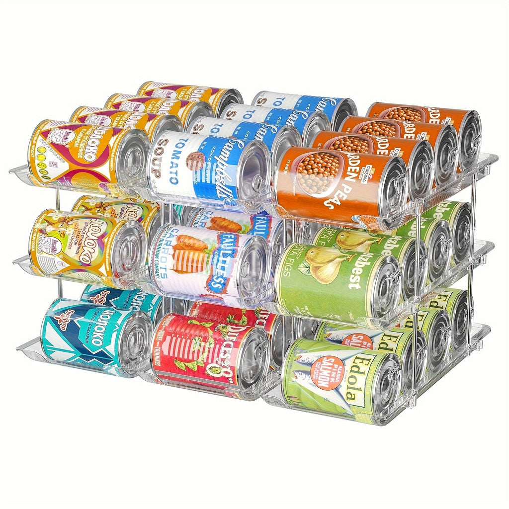 3-Tier Can Organizer Rack for Pantry Fridge 36-Capacity Stackable Rolling Soda Can Storage, Clear Plastic, Space-Saving Automatic Rolling Canned Food Organizer (3 Sets)