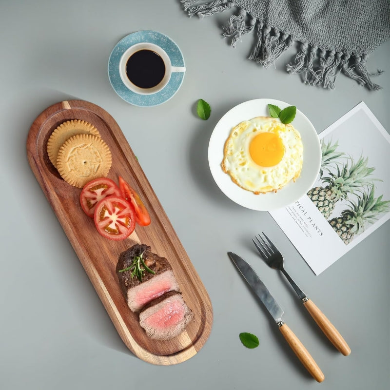 8-piece Wooden Serving Tray 11.5 X 4 Inch (approx 29.9 X 10.5 Cm) Deli Board Oval Wooden Plate Cheese Plate in Bulk for Dessert Snacks Bread Fruit Appetizer Plate for Kitchen Decoration, Can Be Used As A Plate for Parties, Buffets, Barbecues and Any