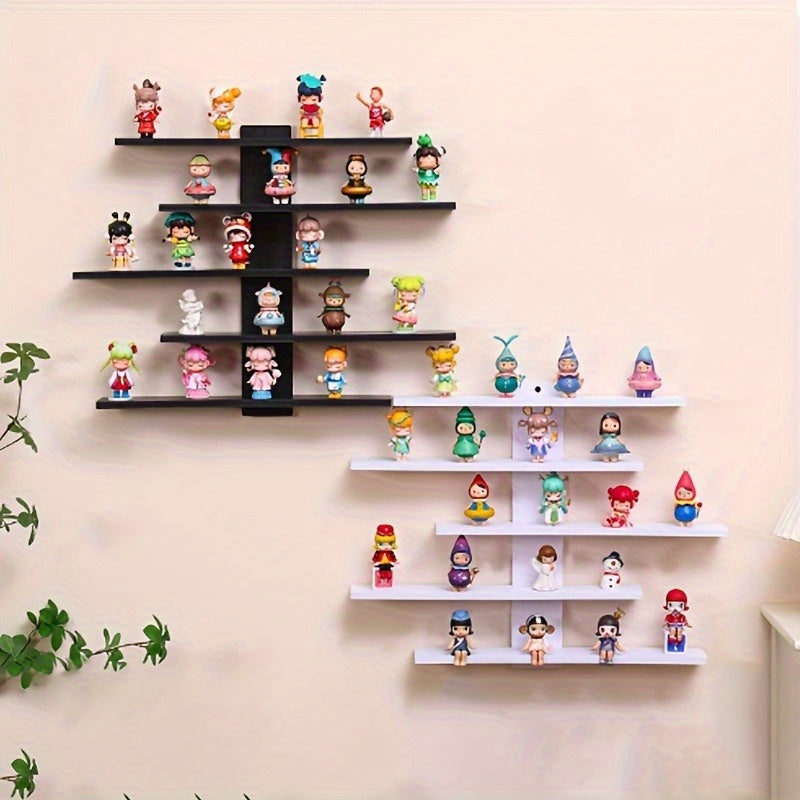 5-Tier Adjustable Wall-Mounted Floating Display Shelves, Fiberboard Modern Decorative Storage Rack, Multifunctional Home And Office Shelving Unit for Action Figures, Building Blocks, Collectibles, Dolls, Statues, Perfect Holiday Gift