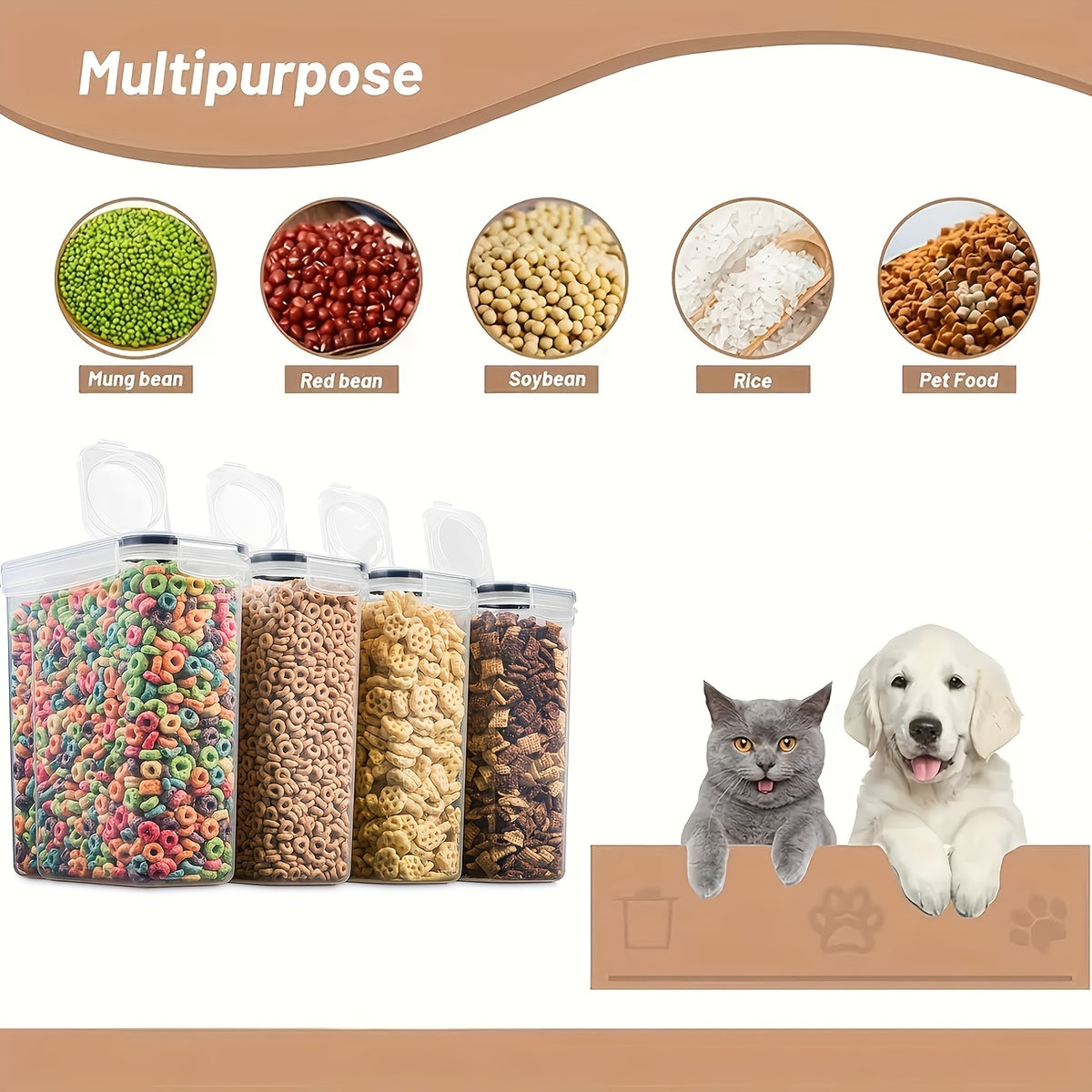 4 Pack (4L/135oz) Extra Large Airtight Storage Containers | BPA-Free Plastic, Clip-on Closure, Square Shape, Dishwasher Safe, Ideal for Grain, Nuts, Rice Storage, Kitchen Organizers, Christmas Gift