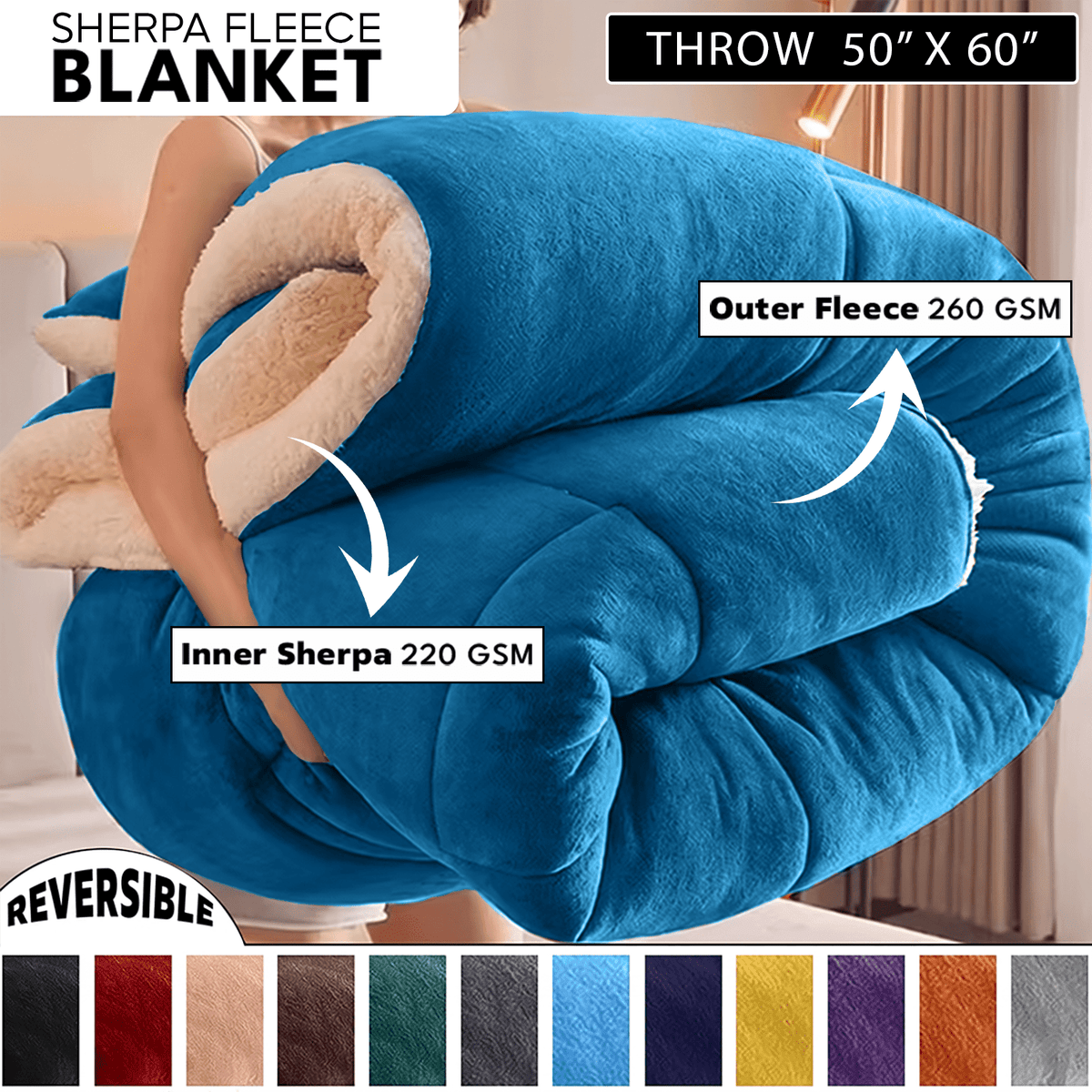 480GSM Heavy Sherpa Fleece Blanket – Double-Sided Warm Throw for Couch, Bed, Office and Travel, Reversible All Season Comfort, Room & Sofa Decoration, Holiday Gift, Sofa Blankets