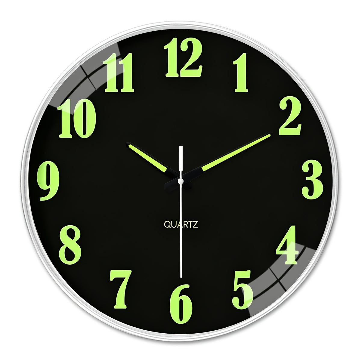 8-16 Inch Modern Black Glow-in-the-Dark Wall Clock, Silent No-Ticking, Battery Powered, Decorative Clock for Living Room, Bedroom, Office & Kitchen, Plastic Frame with High-Transparency Glass Mirror, Perfect Christmas & Housewarming Gift