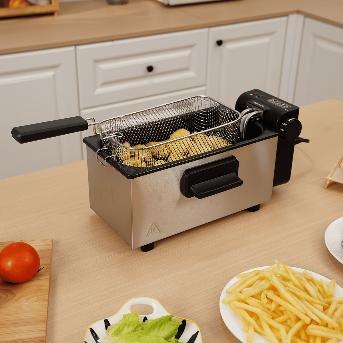 SUSTEAS 1800/1500W/900W Electric Deep Fryer with Stainless Steel Basket | Large Capacity, Adjustable Temperature, Easy-Clean Pot, Foldable Handle, Compact Durable Design | Stylish Kitchen Appliance & Essential Tool for Family Dinners, Parties