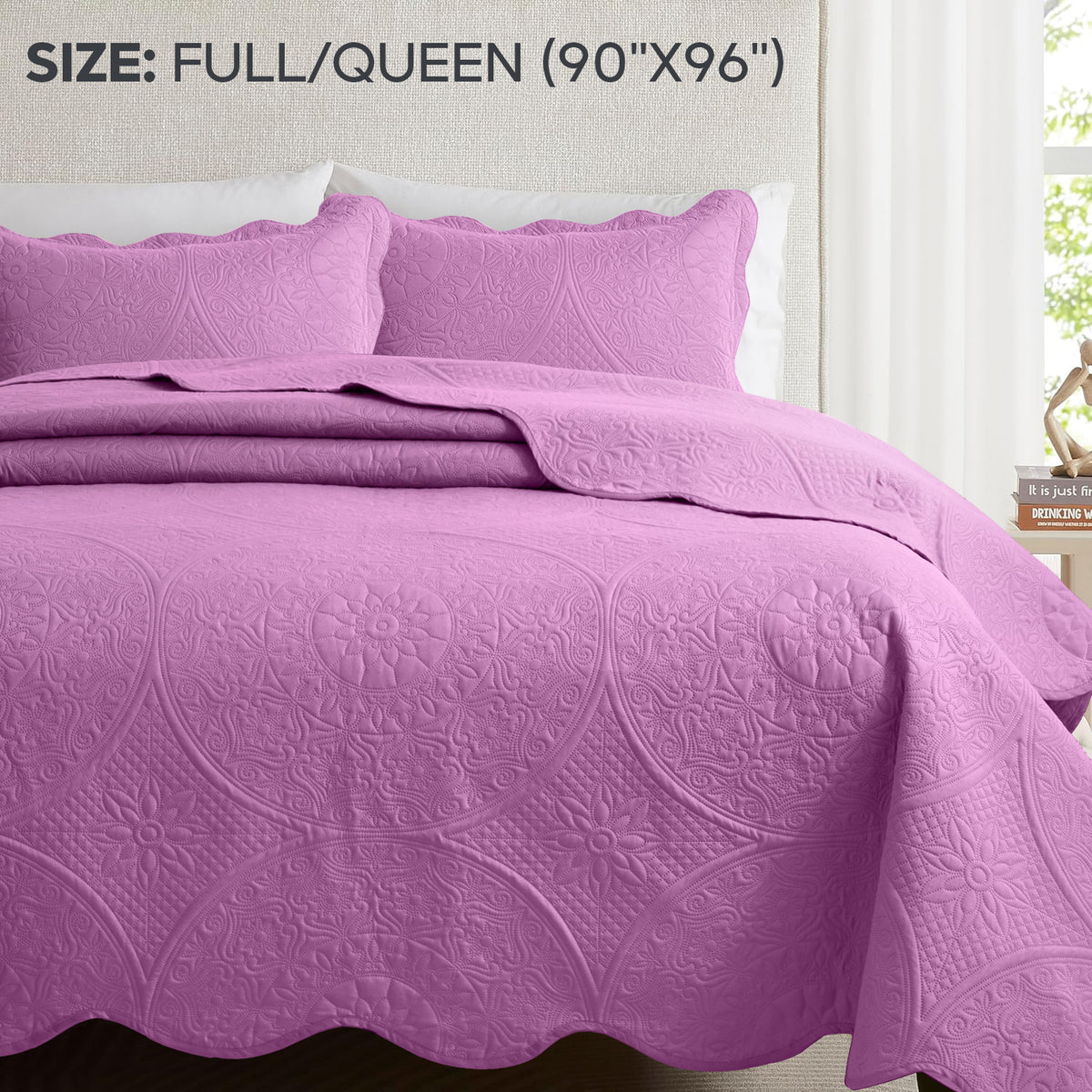 3pcs Luxury Quilted Bedspread Set – Oversize Quilt Coverlet Soft & Cozy Floral Bedspread with Pillow Shams, Breathable Lightweight for Bedroom & Guest Room Decor
