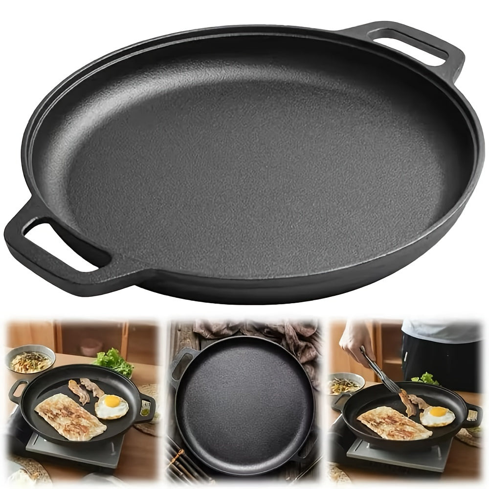 1/2/4pcs Pre-Seasoned Cast Iron Skillet with Dual Loop Handles - Multi-Function Non-Stick Griddle Pan for Pizza, BBQ, Pancakes | Oven, Stovetop, Grill & Campfire Safe | Even-Heating Durable Kitchen Gadget for Home & Outdoor Cooking