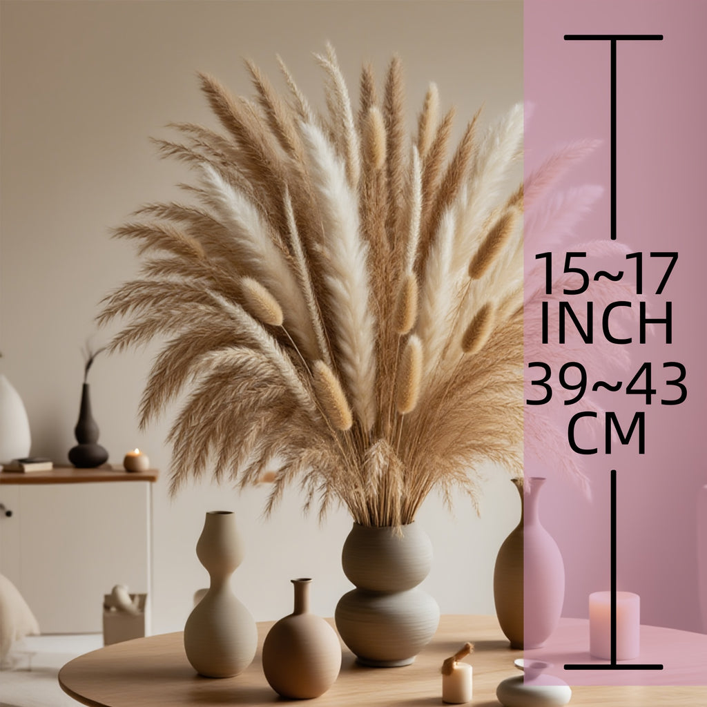 125pcs [Bohemian Flair] Pampas Grass Bouquet | Bunny Tails & Dried Flower Decor For Home & Weddings