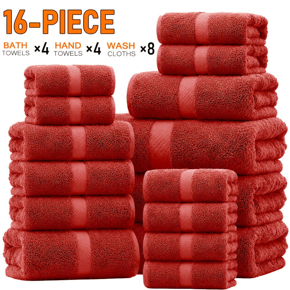 22/16pcs Cotton Bathroom Towels Set, Solid Color Cotton Blended Towel, Multi-color Optional, Soft And Comfortable, Absorbent, Family Set, Suitable for Travel, Bathroom, Fitness, Hotel, Swimming And Gift(4Bath Towels+6Hand Towels+12Washcloths)