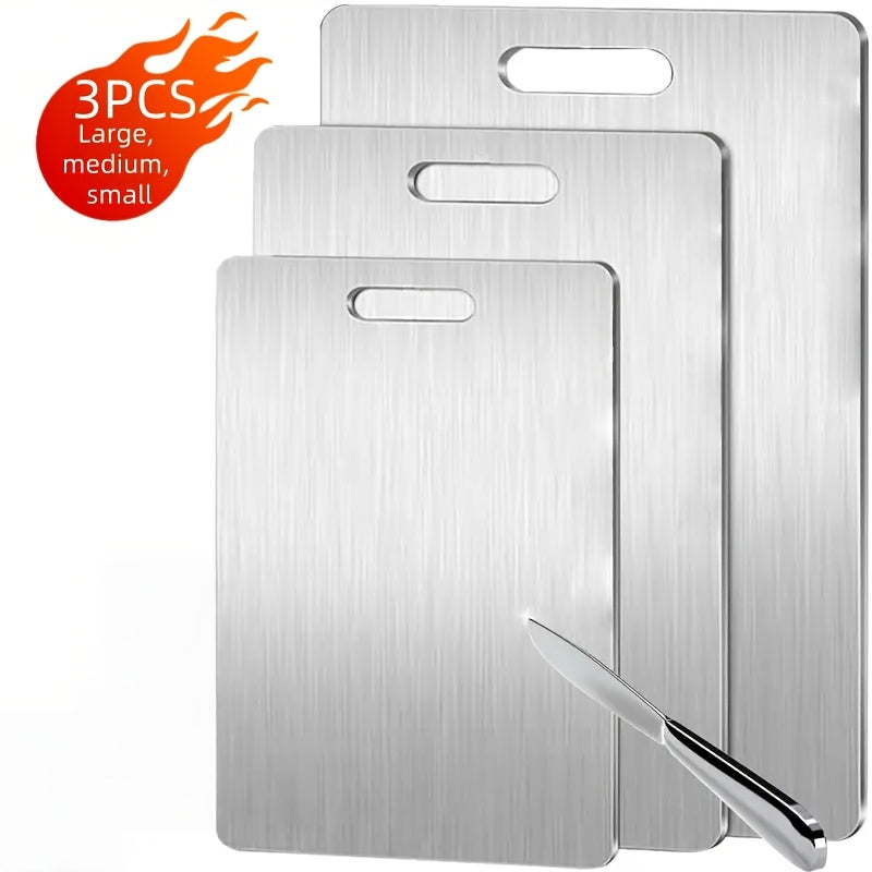 3pcs Titanium Cutting Board Set for Kitchen, 2025 New Upgrade 100% Pure Titanium Cutting Board Kitchen Set, Large/Medium/Small Cutting Boards, Double-Sided Durable Metal Cutting Board