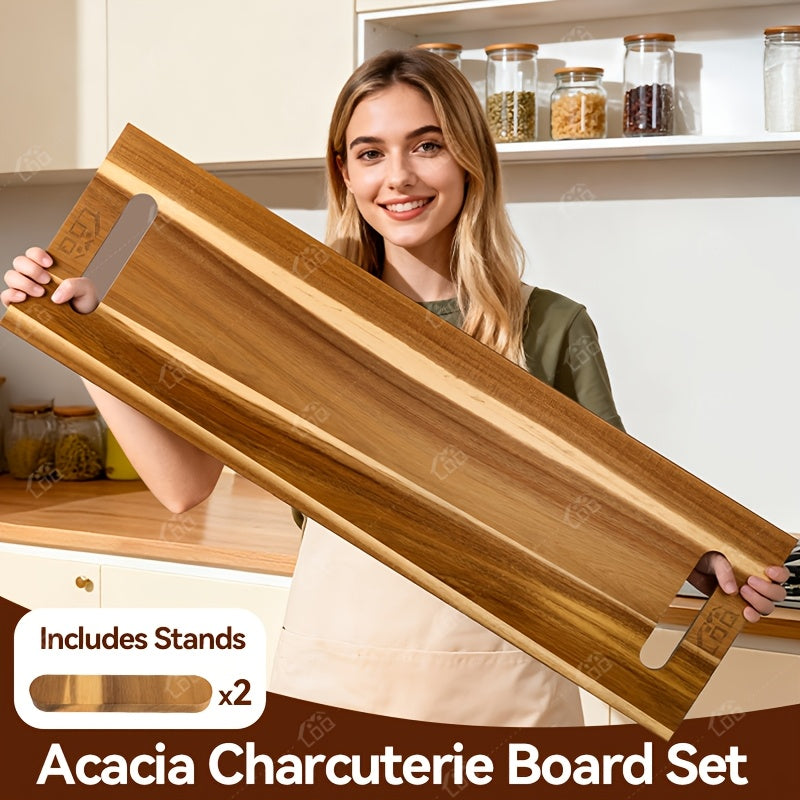36X12 Inch Extra Large Acacia Wood Charcuterie Board & Cutting Board with Handles, 3Ft Rectangular Cheese Serving Platter for Meat Appetizers, Oversized Grazing Board Food Display Tray for Party Entertaining Housewarming Mother'S Day Gifts BBQ