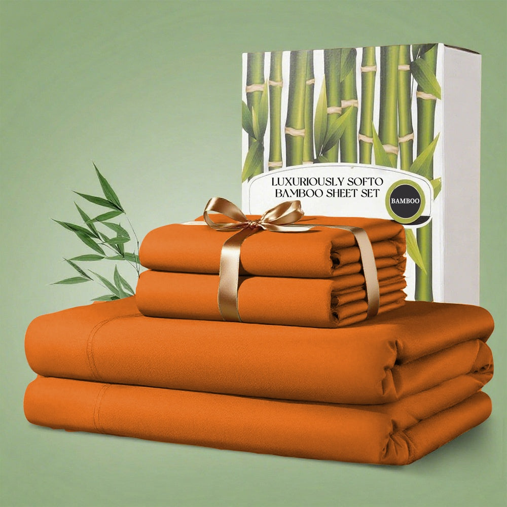 4pcs Bamboo Bed Sheet Set, 2200 TC Cooling Fabric, Bamboo Fitted Sheet Set, Extra 18"-24" Deep Pocket, Cooling & Breathable with Smooth Feel, Queen Size Sheets Ultra Soft for Hot Sleepers, Shrink, Fade Wrinkle Resistant, Hotel Quality Bamboo Sheets