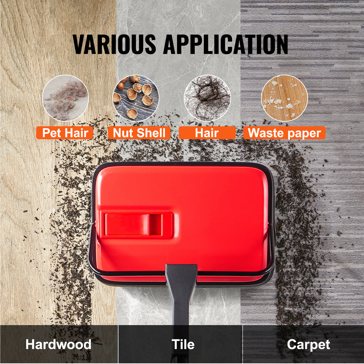 VEVOR Carpet Sweeper Manual, Floor Sweeper with 300 ml Dustbin Capacity Easy to Empty, 6.7 inch Cleaning Width for Home Office Carpets Pet Hair Dust, Purple/Red/Blue