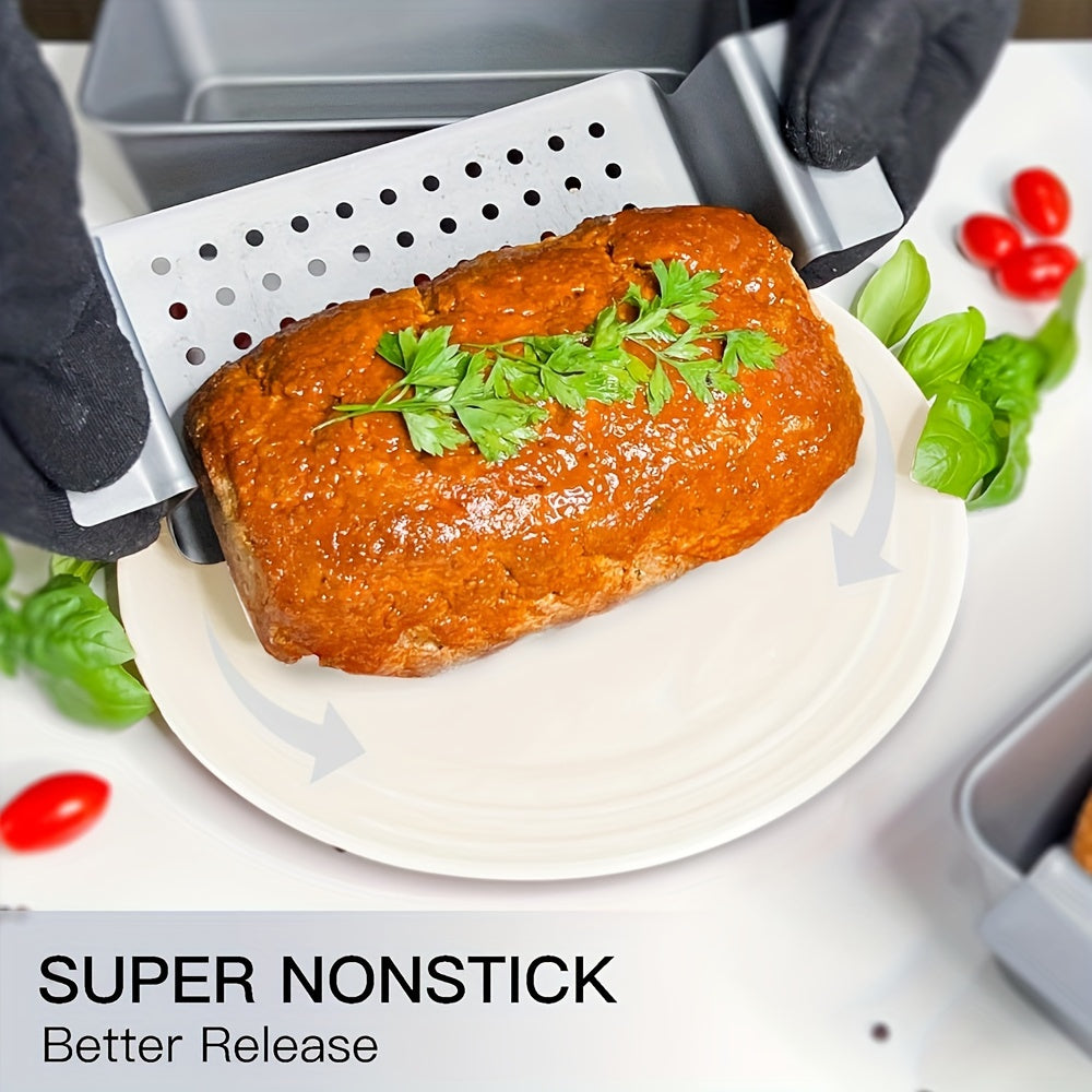 2pcs Patty Pan with Drain Tray, Non-Stick Meatloaf Pan for Baking, Reduces Fat, Enhances Flavor, Bread Pan Set