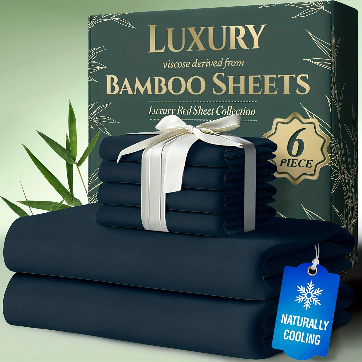 Deep Pocket Bamboo Cooling Bed Sheets 6pcs - Bamboo Luxury Cooling Sheets for Hot Sleepers - Cloud Soft, 17" Deep Pocket Fitted Sheet, Ultra Durable Bed Set for Room Decor