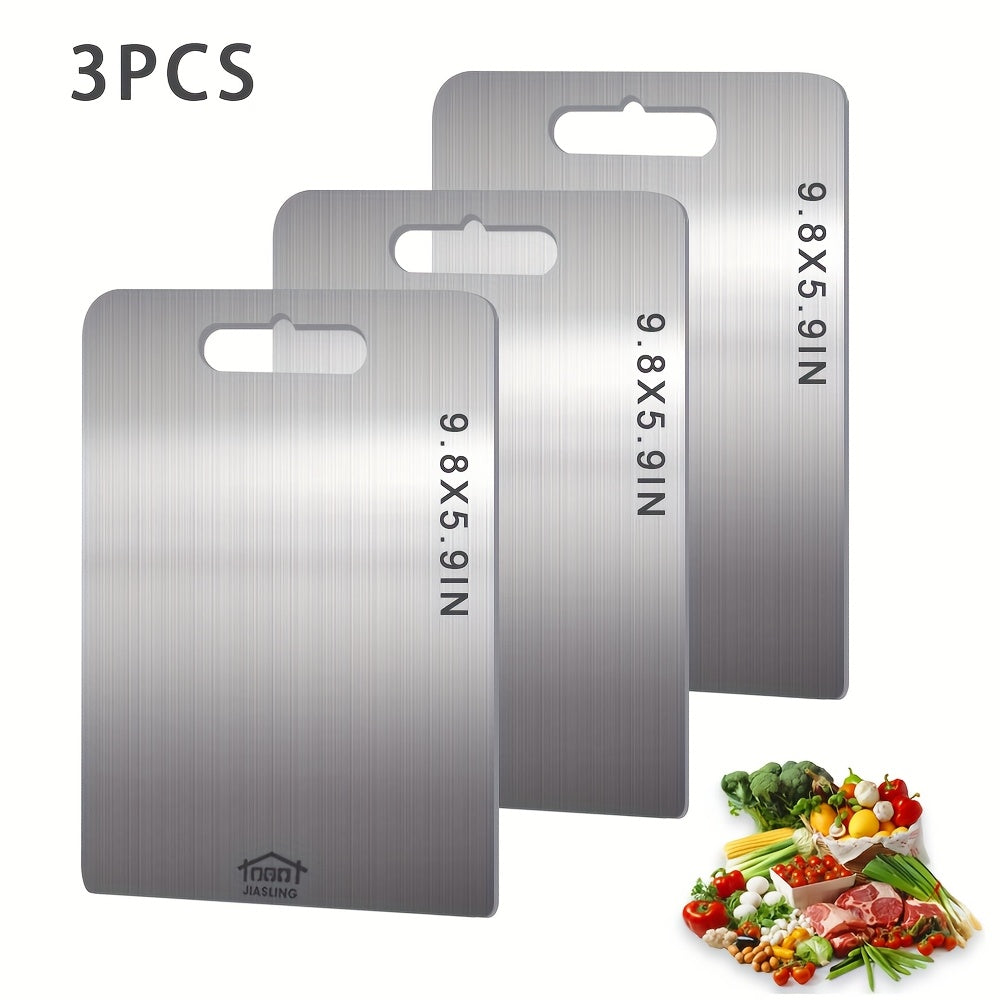 3pcs Stainless Steel Cutting Boards, Ultra-Thin Metal Cutting Boards for Kitchen, 304 Non-Stick Chopping Board for Meat Fruit And Vegetables, Dishwasher Safe, Professional