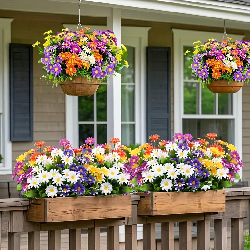 10 Bundles of Outdoor Artificial Flowers, Plastic Flower Decorations, Daisy Imitation Bouquets, Uv-Resistant Artificial Flower Shrubs, Suitable For, Hotel, Office, Wedding, Party, Family Garden, Porch, Cottage Decoration, Courtyard