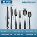 Mirror Polished Silverware Set, 48 Piece Stainless Steel Flatware with Steak Knives for 8 in Black Rainbow Gold or Silver for Home and Holiday Dining