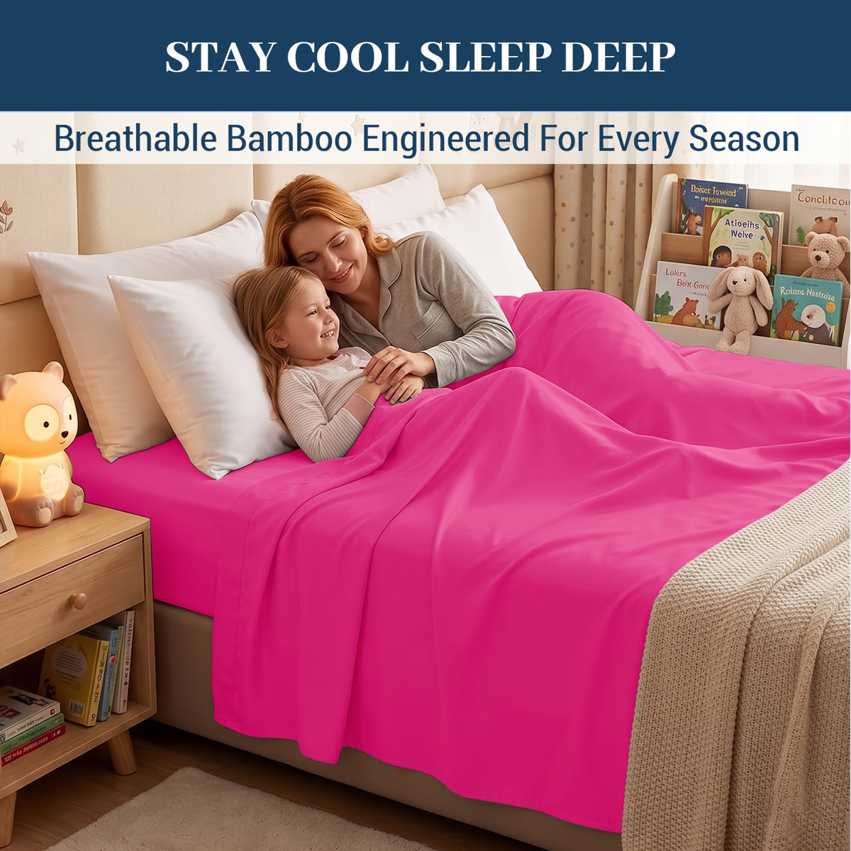 SASTTIE 2400TC Extra Deep Bamboo Cooling Bedding, Breathable & Cooling Hotel Luxury Bed Sheets Set For Child, Easy & Secure Fit - Soft, Wrinkle Free & Comfy Kids Sheet With 15" Deep Pocket, Ultra-Soft & Machine Washable Bedding, Kids Room Decor