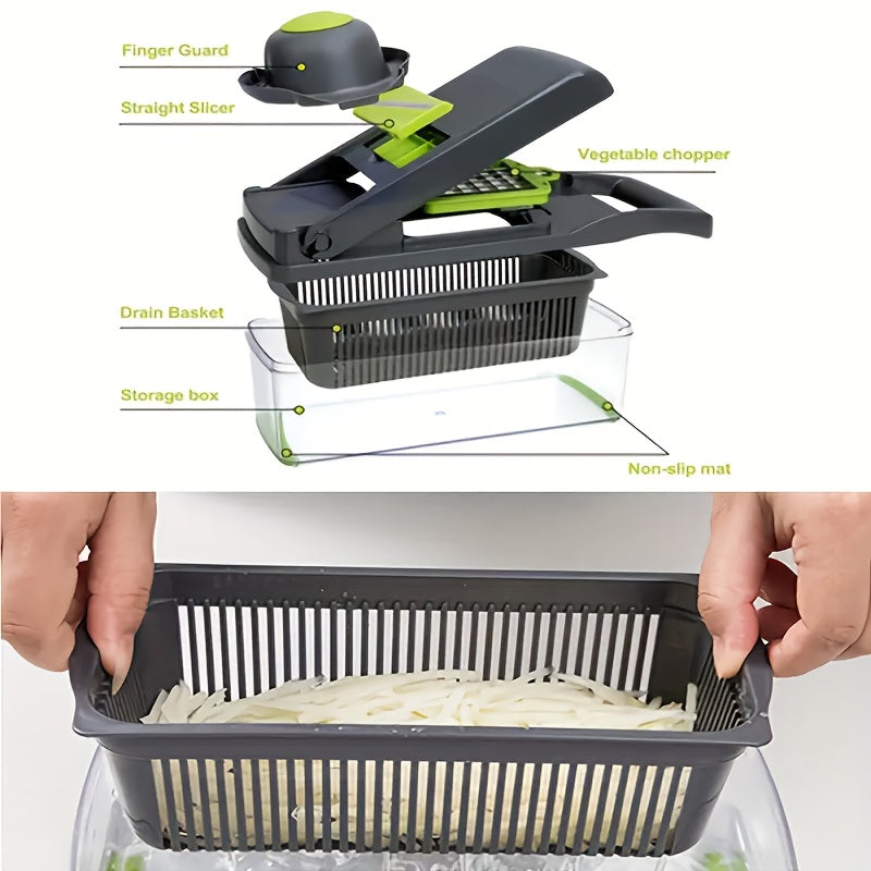 22pcs/16pcs Vegetable Chopper: Multifunctional Food Slicer Dicer Cutter With 8 Blades, Grey Container Included Convenient Cutting Of Food In The Kitchen