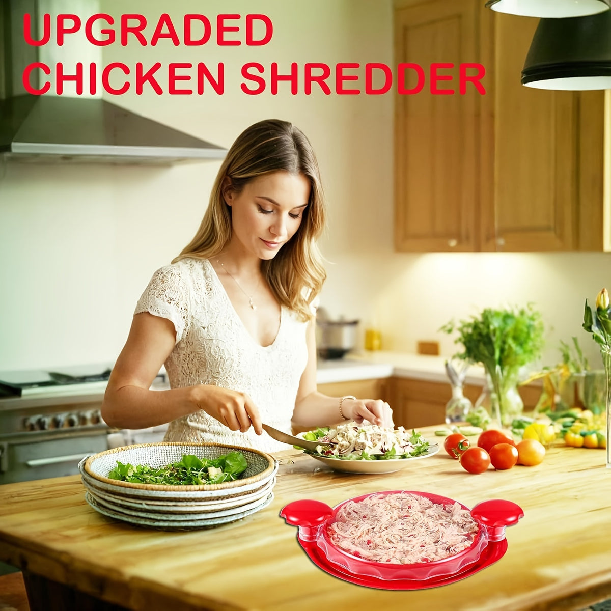 Chicken Shredder Twist Tool with Transparent Lid, Anti-Slip Base and Cleaning Brush, Red or Black Meat Shredding Options for BBQ and Meal Prep