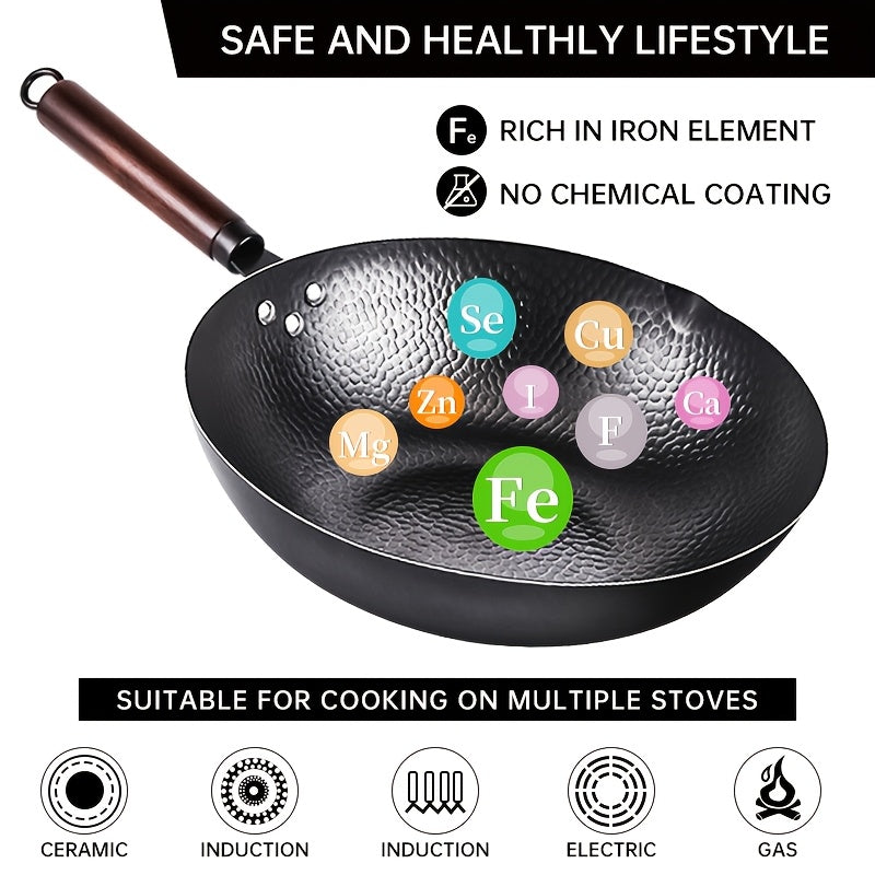 Wok, Cast Iron Frying Pan Wok Set - Nonstick, 12.6 Inch Pan With 13 Cookware Accessories, Suitable For All Stoves, Kitchen Utensils, Kitchen Tools, Kitchen Accessory, Kitchen Supplies Camping