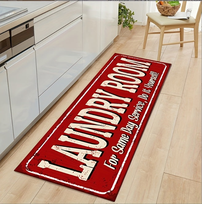 1pc Non Slip Laundry Room High Quality Runner Rug, Decor Non-Skid Comfort Standing Mat Machine Washable Text Design Laundry Mat, Floor Mats & Matting for Kitchen, Porch, Bathroom, Hotel, Commercial Laundry Rooms, And Home, Bathroom Rug 20x60in