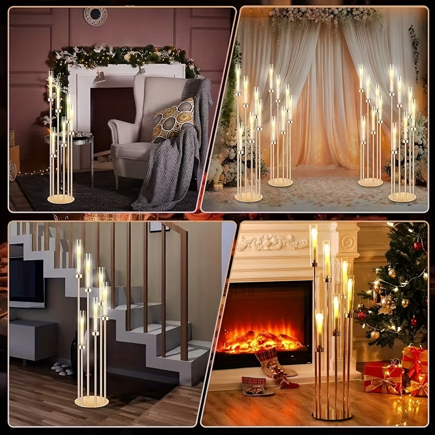 2 Sets Floor Candelabra 6 Arms 46'' Tall Candle Holder with 12pcs LED Candle for Valentine's day, Candelabra Centerpieces for Table, Metal Candlestick Set with Acrylic Lampshade for Wedding Decor (Golden) Seasonal Holiday Decoration,Candleholders