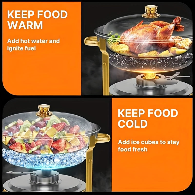 6/9 QT Chafing Dishes for Buffet 1/2/4 Pack, Round Chafing Dish Buffet Set, High Grade Stainless Steel Buffet Food Warmers Sets for Catering Events Parties Dinners with Complete Set, Golden And Silver, solely for Cooking