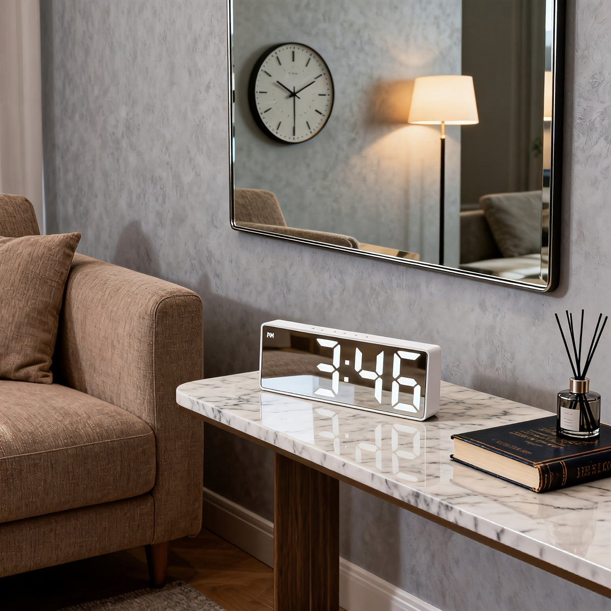 Contemporary LED Desk Clock with Temperature Display Brightness Adjustment Night Modes Snoozes Functions 12/24Hour Mode LED Electronic Clock for Bedroom