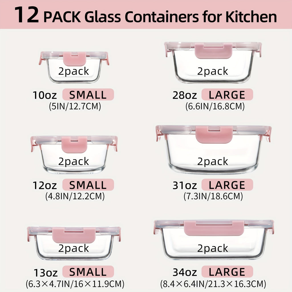 24pcs (12 Lids+12 Glass Bowl) Borosilicate Glass Food Storage Containers with Airtight Lids, Ideal for Meal Prep, Lunches - Microwave and Dishwasher Safe
