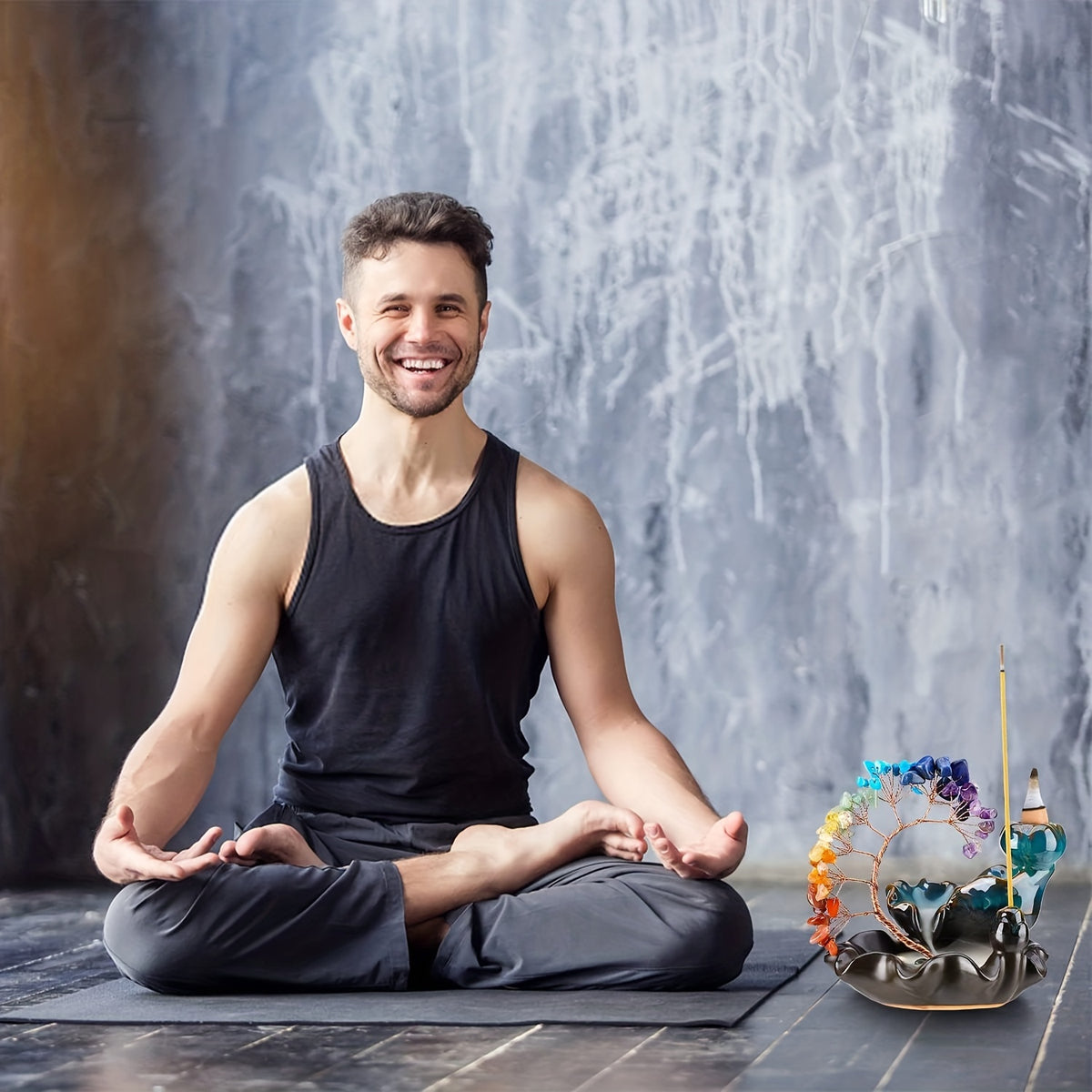 A Ceramic Incense Holder with 7 Flowing Water Crystal Money Trees, Suitable for Yoga Meditation And Home Decoration.