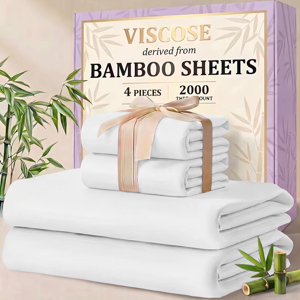4/6pcs Cooling Bamboo Sheet Sets - Queen Size Soft 2000TC Luxurious Hotel Sheets, Luxury Kids Fitted Sheet, with 16-Inch Deep Pocket, Kids Sheet & Pillowcases And Breathable Night Sweats, Suitable for All Seasons, Twin/Full/Queen/King
