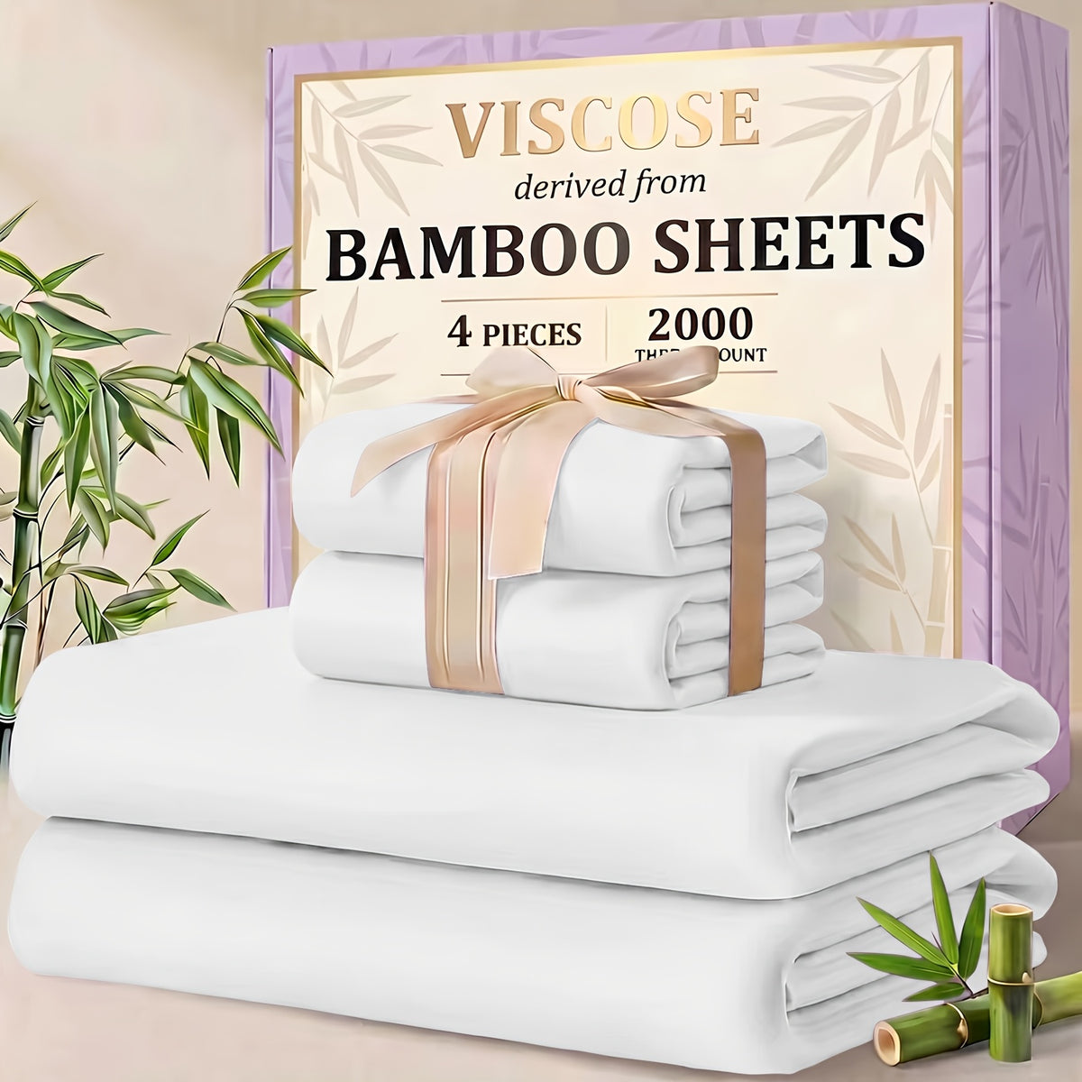 4/6pcs Cooling Bamboo Sheet Sets - Queen Size Soft 2000TC Luxurious Hotel Sheets, Luxury Kids Fitted Sheet, with 16-Inch Deep Pocket, Kids Sheet & Pillowcases And Breathable Night Sweats, Suitable for All Seasons, Twin/Full/Queen/King