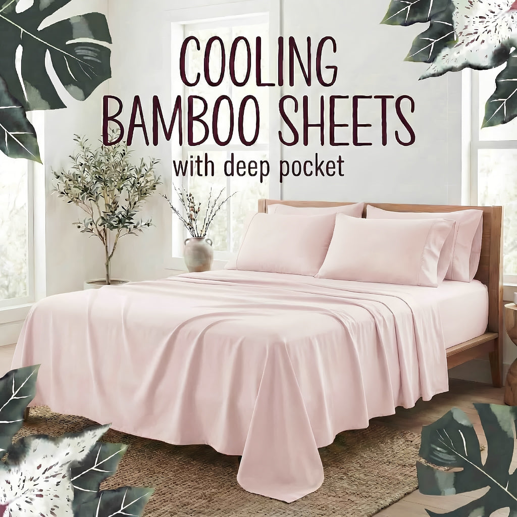 4-Piece Bamboo Fiber Bedding - Hypoallergenic and Temperature-Regulating, Suitable for All Seasons to Care for Deep Sleepers, Luxurious Bedding with Deep Pockets, Wrinkle-Resistant and No Ironing Needed, Great for Room and Bedroom Decor