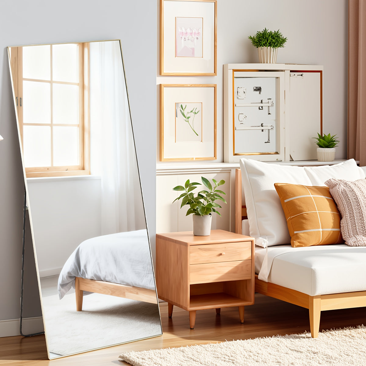Arched/Rect Full Length Mirror, Full Body Mirror with Stand, Freestanding, Hanging or Leaning for Wall, Steel Alloy Thin Frame Floor Standing for Hotels and Bathrooms