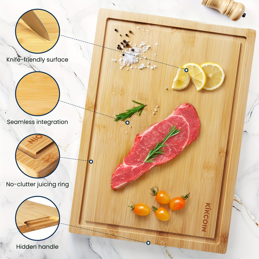 4pcs/1pc Kitchen Bamboo Cutting Board, Chopping Board with Storage Rack And Juice Groove.Essential Kitchen Tools.for Vegetables, Meat, Fruits, Bread Cheese.Great Gift for Family, Friends.Memorial Day, Spring Essentials, Mother's Day Gift