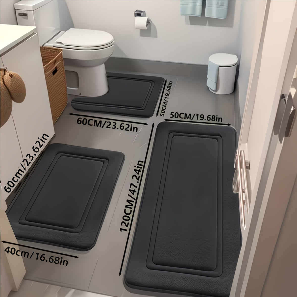 3pcs 25D Sponge Bath Mats - Super Absorbent Non-Slip Shower Rugs, Thick Soft Bath Tub Floor Mat Suitable for Bathtub, Shower, Bathroom - Heavy Foot Traffic Areas, And Modern Bathroom Decor