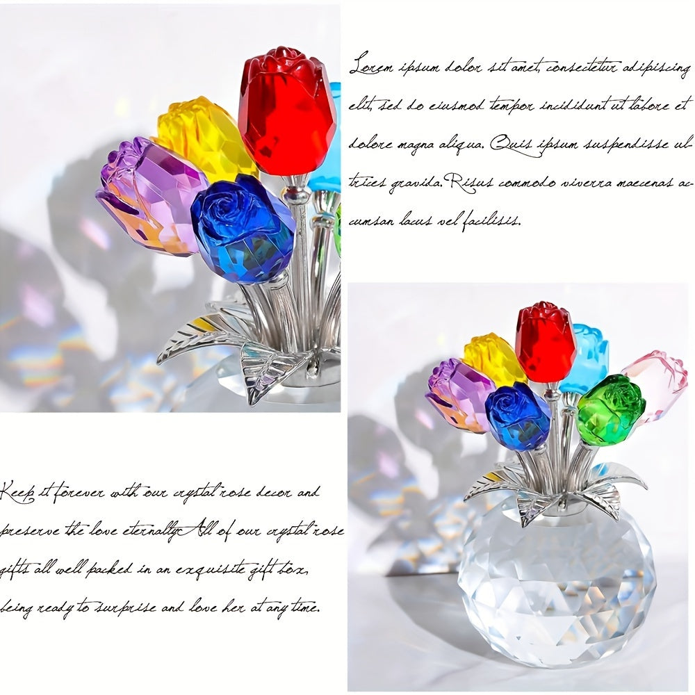 Crystal Rose Bouquet, Artificial Flower Decoration Gift, Colorful Rose Arrangement for Valentine's Day, Mother's Day, Anniversary And Home Decor