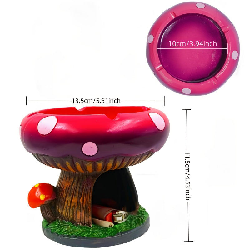 Fantastic Mushroom House Ashtray with Storage - 5.3”x4.5” Purple & Pink Resin Whimsical Mushroom-Shaped Ashtray with Cigarette Butt Slot & Storage Compartment, Humorous Home & Office Decor, Contemporary Irregular Design, No Electricity Needed, Durable Res