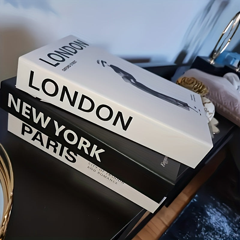 Set of Three Decorative Books Featuring an Industrial Design Inspired by Paris, London, And New York. These Modern Minimalist Home Accents Are Made from High-Quality Paper And Are Perfect for Festive Occasions Like Valentine'S Day, Thanksgiving