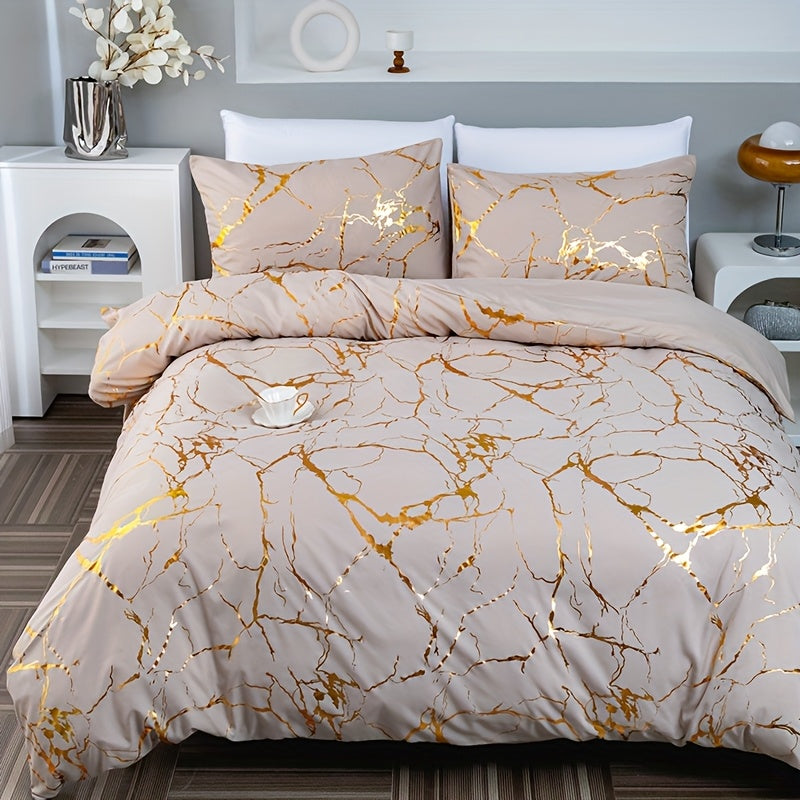 3pcs High-Grade Super Soft Breathable Bronzing Texture Duvet Cover Set (1 Duvet Cover+2 Pillowcases Without Pillow Core), at Home Dormitory All-Season