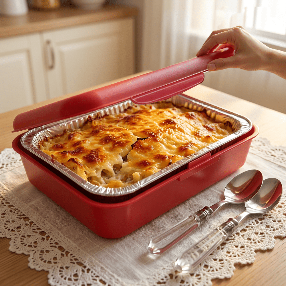 Set of 3 Elegant Pans 2 IN 1 Reusable Plastic Food Storage Boxes with 2 Complimentary Foil Trays for Outdoor Gatherings, Celebrations, Christmas, And Thanksgiving Presents