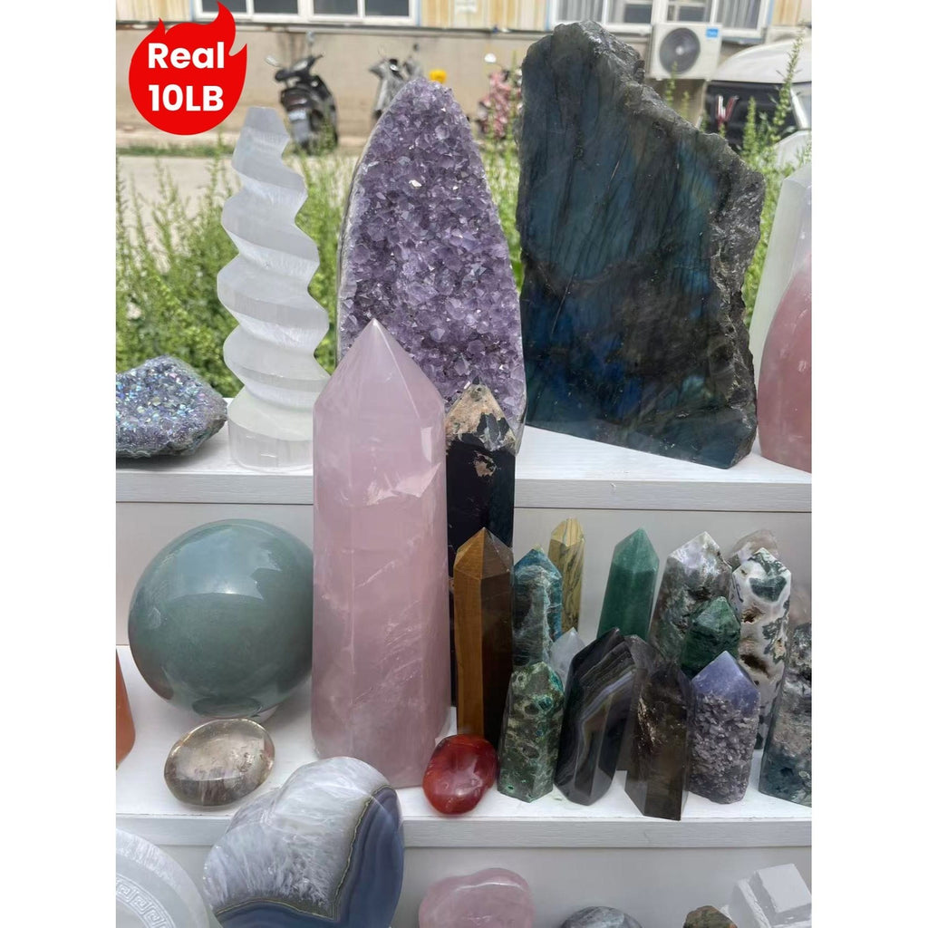 Real 10LB Mixed Crystals, Lot of Different Items!! Premium Natural Materials of Different Shapes: Towers Spheres Clusters & Rough! Valuables Gifts & Decorative Stones