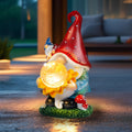 Solar Gnome Statue with Automatic Night Light, Decorative Resin Elf Figurine in Ball or Umbrella Styles for Patio Balcony Porch and Garden Decor